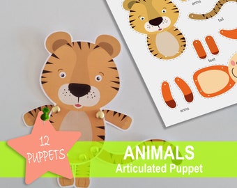 Marionnettes articulées animales : jeu de création artisanale en papier Montessori (PDF imprimable)