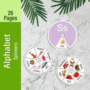 ALFABET Spinnerkaarten afdrukbaar peuter druk boek, Montessori papier spelletjes voor kinderen, vroeg leren Montessori materialen voor druk boek, PDF