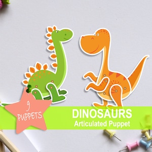 DINOSAUR Articulated Puppets, Printable Paper Doll, DIY Craft Kit, Toys Gifts for Kids, PDF pattern, Animal Paper Sculpture, Playroom Prints