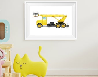 Print liftwagen: muurkunst bouwvoertuig (digitale download)