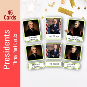 US Presidents Flash Cards: Montessori 3-Part Cards (Printable)