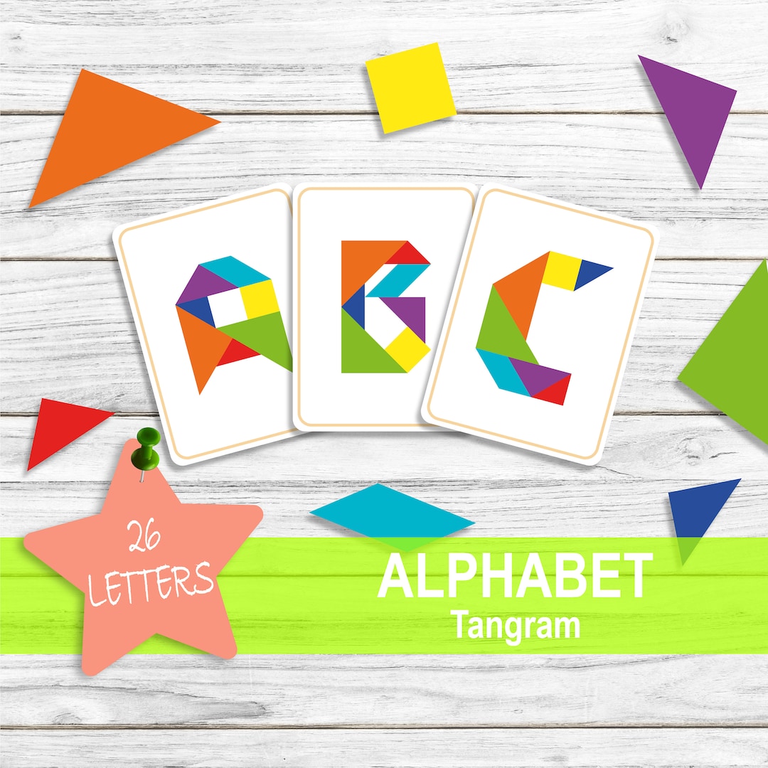 TANGRAM ALPHABET Printable Flash Cards, Montessori Toddler ABC Cards