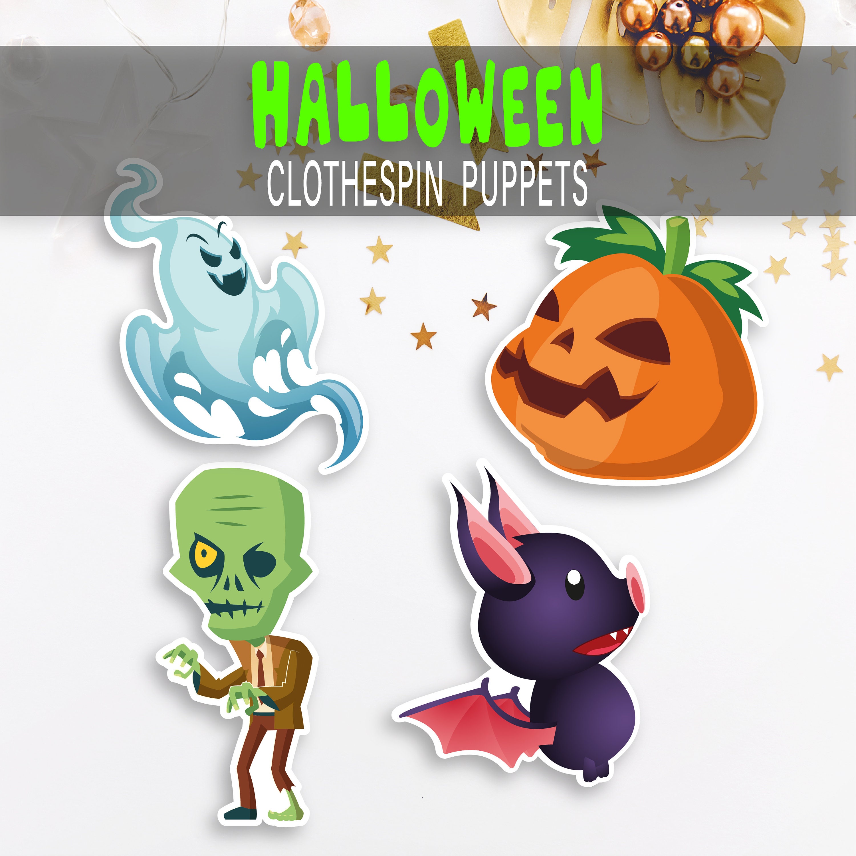 Halloween Clothespin Puppets Printable Toddler Busy Book, Montessori