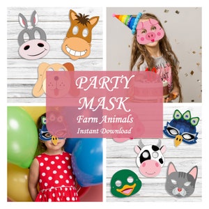 FATTORIA Maschere di animali, maschera di carta per animali da cortile, festa di compleanno di animali, artigianato da cortile per bambini, idee stampabili per bambini istantanei, cavallo, pecora
