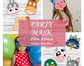 FARM Animal Masks, barnyard animal paper mask, Animal Birthday Party, kid&#39;s farmyard crafts, printable ideas for kids instant, Horse, Sheep