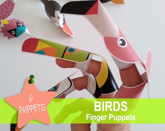 Bird Finger Puppet Set: Printable Paper Animal Crafts (PDF)