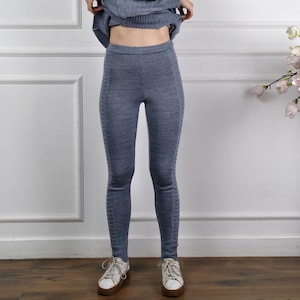 WOOLEN KNITTED LEGGINGS, Women knitted pants, Warm Winter Wool cable knit pants, Trouser-leggings woolen, Women's knitted lambswool leggins