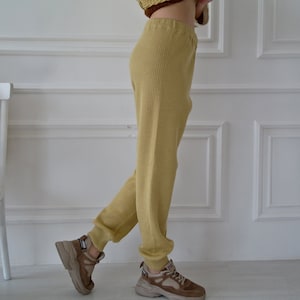 WOOL KNITTED PANTS, Knit Pants with Cuffs, Knitted Tapered Pants, Women Knitted Pants, Wool Knit Leggings, Women's knitted lambswool leggins