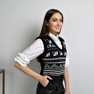 KNITTED VEST, Knitted sweater vest, V-neck Woolen Sweater, Women vest wool, Knit vest, Comfy vest, Sweater vest women, Wool sweater vest image 2