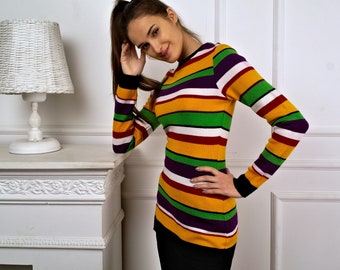WOMEN'S SWEATER, Striped Knit Sweater, Woolen Sweater for Women, Woman Warm Sweater, Women Wool Sweater, Knitted sweater, Winter Sweater