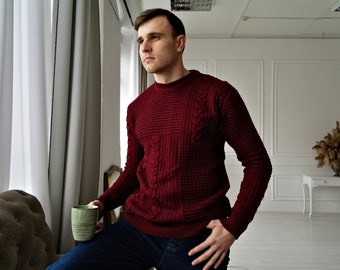 Men's HANDKNIT SWEATER, Cable knit Sweater, Knitted sweater, Mens sweater, Mens pullover, Man Sweater, Woolen sweater, Warm Wool Sweater