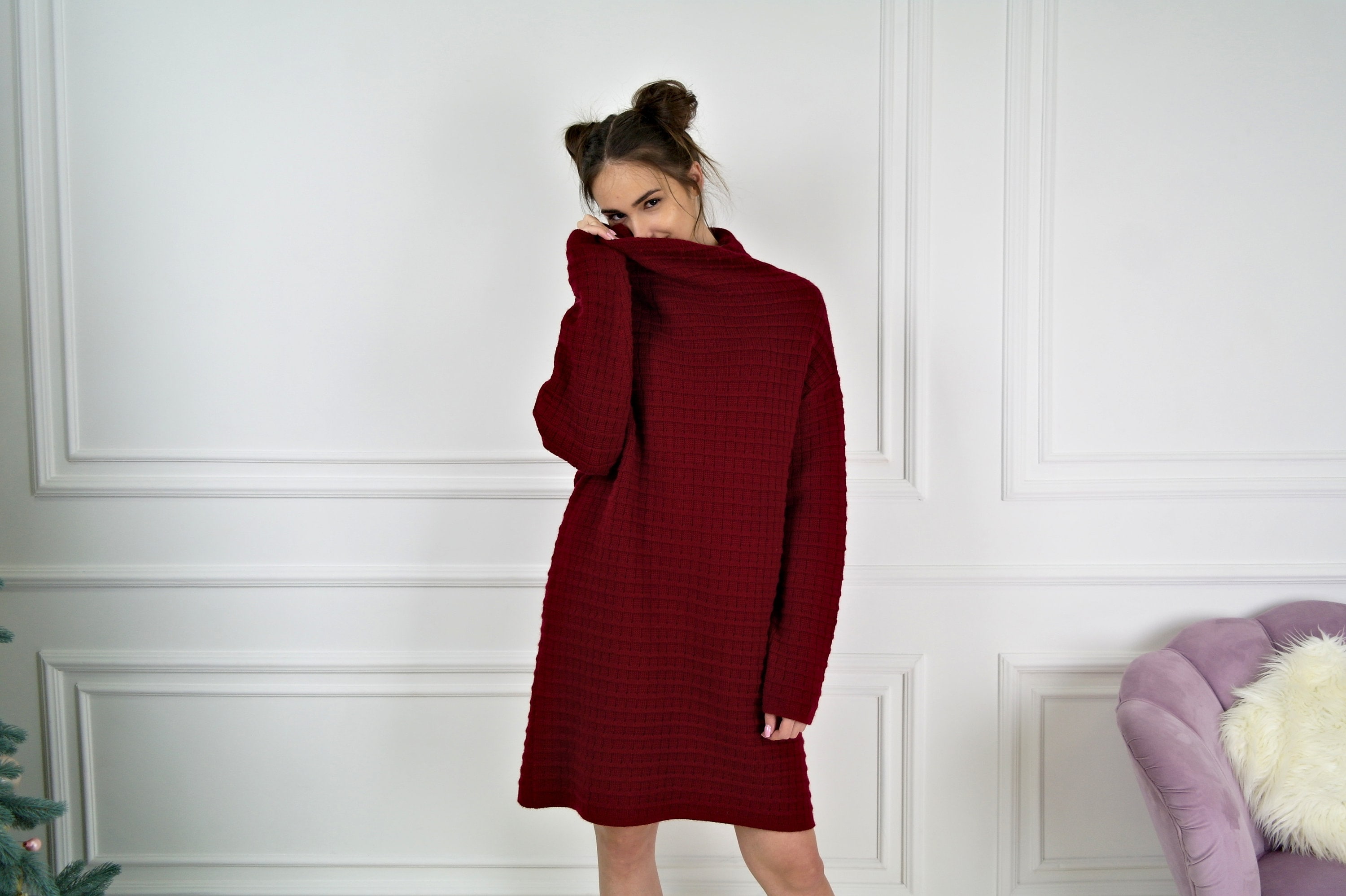 KNITTED DRESS, WOOLEN dress, Oversized dress, Knit dress, Knee-length Dress,  Warm Dress, Turtleneck dress, Wool Dress, Warm woolen dress