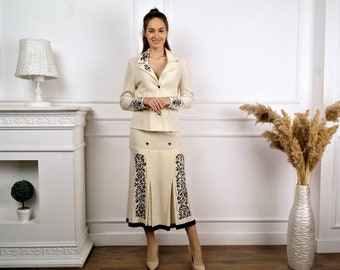 WOOLEN WOMEN SUIT, Wool Knitted Jacket and Skirt Suit, Woolen Jacket, Woolen Skirt, Warm suit for women, Fall and Winter knitted suit