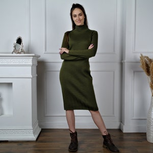 BEST-SELLER: WOOL Dress, Knitted dress, Women&#39;s Turtleneck dress, Woolen Dress, Winter Knit Dress, Warm woolen dress, Elegant Midi dress