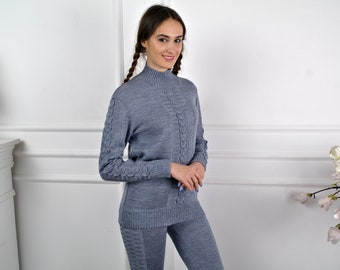 WOOL SWEATER,  Wool Cable Knitted Sweater, Woolen Warm Sweater for women, Winter Knit pullover, Wool long sweater, Warm Lambswool Sweater