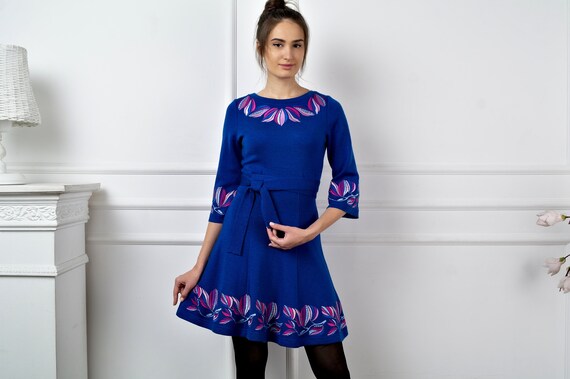 green emerald velvet dress Floral Embroidered Organic Cotton Knit Dress Set