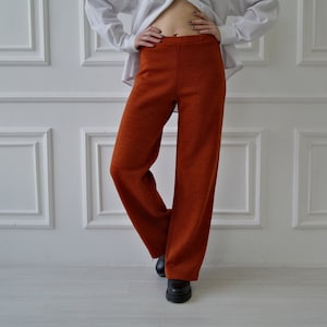 PANTALONES DE PUNTO DE LANA, Pantalones de punto recto, Pantalones de punto de lana de invierno, Pantalones de punto de mujer, Pantalones de lana, Pantalones de punto de lana de cordero para mujer