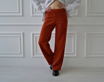 Pantalones de lana de punto, pantalones rectos de punto, pantalones de lana de invierno de punto, pantalones de punto para mujer, pantalones de lana, pantalones de lana de cordero de punto para mujer