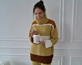 Women's Turtleneck Sweater, KNITTED SWEATER, WOOL Knit Sweater, Thick Warm Sweater, Knit Jumper, Women Sweater, Wool Sweater, Womens Pullove