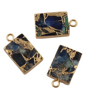 Multi Copper Turquoise Gemstones, Single Loop Connector ,Gold Electroplated, Rectangle Shape Charms, Jewelry Making Accessories . (1649)