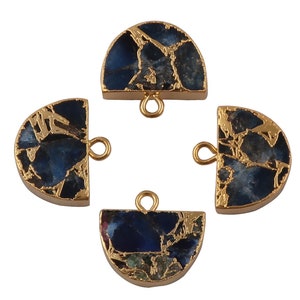 Single Bail D Shape Connector, Copper Mohave Turquoise Gemstone Connectors, Electroplated Gold Charms, 10X15 MM Connector Supplies. (1700)