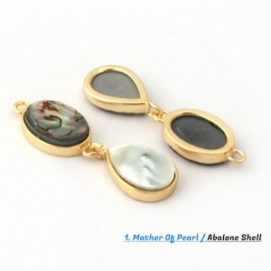 Handmade Pearl & Abalone Shell Earring Pairs, Gold Plated Components Charm, Single Bail Connector For Making Jewelry, Finding Supply. 2452
