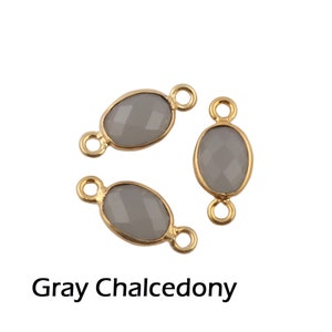 Gray Chalcedony Bezel Connector Oval Shape Connectors Checker Cut Stone Gold Plated DIY Charms Components Bracelets Making Accessories BO10D