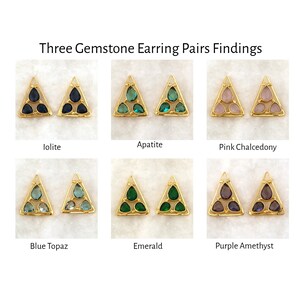 Beautiful Designer Gemstone Earring Connector, Gold Plated Three Gemstone Connectors Pairs.  DIY Components Earring Making Jewelry. 2325