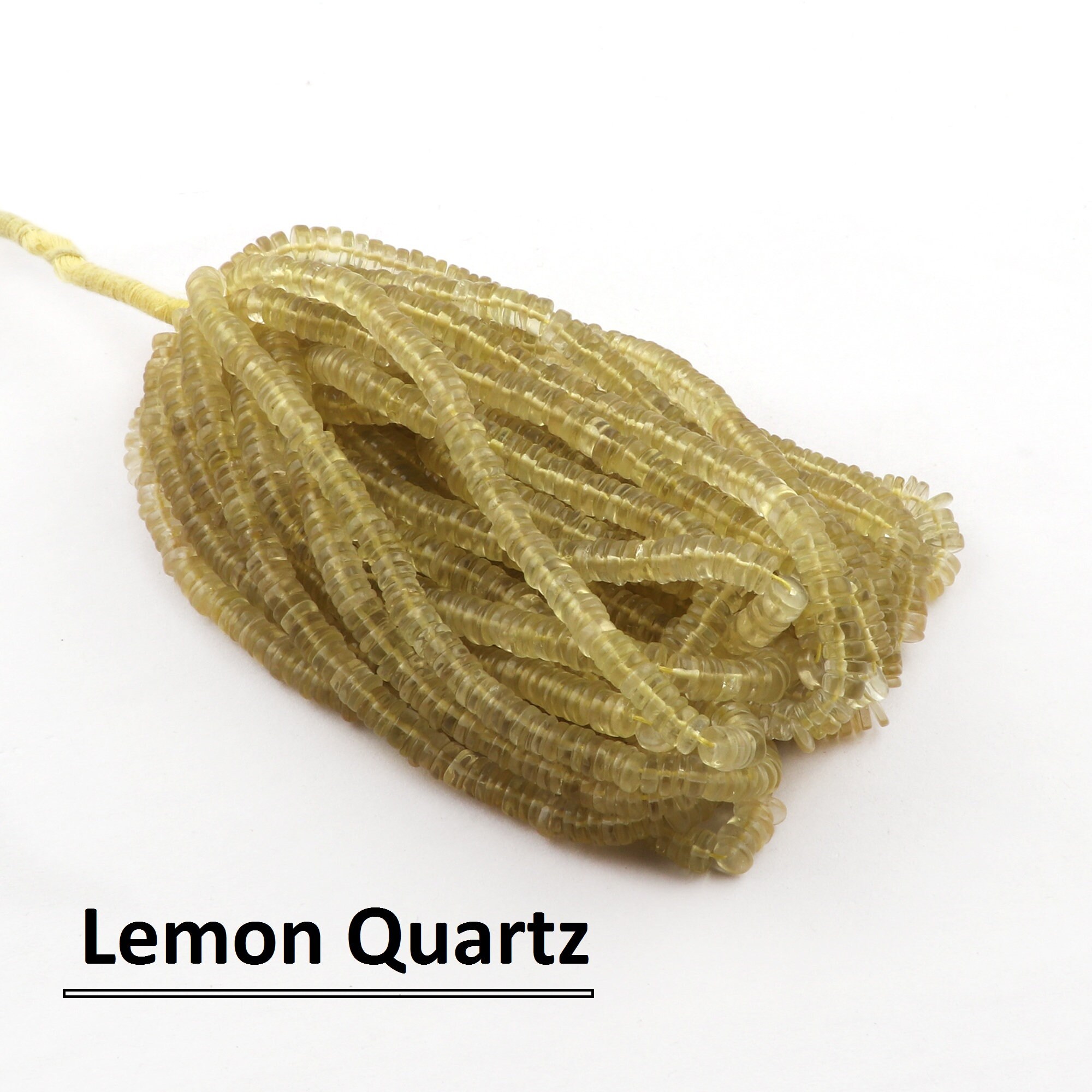 Lemon Quartz Tyre Beads 15 Strand, Heishi Beads Bunch Lot Supply, Lemon Quartz 16 Inch Long Strand, Making Jewelry Craft Bead Supply. TB:-39