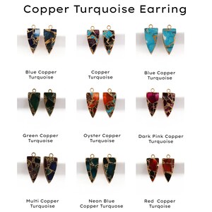 Natural Gemstone Connector Findings, Gold Electroplated Connectors, Single Bail Nail Shape Charms, 10X20 MM Copper Turquoise Charm. (1660)