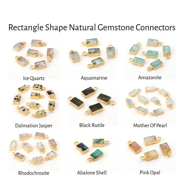 Natural Gemstone Connectors, 6X8 MM Rectangle Shape Single Bail Charms, Gold Electroplated Handmade Jewelry, DIY Connector Charm Findig.2331