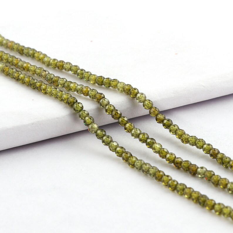 CL-44 Necklace Making Jewelry Green CZ Stone Beads Green Cubic Zircon Stone 14 Inches Strand Round Faceted Micro Beads
