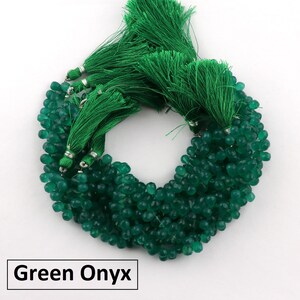 Faceted Cut Drop Shape Beads 8 Inch Strand, Green Onyx Briolettes Beads, Handmade Making Beads Strand, Onyx Beads Making Jewelry. CL-1642
