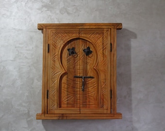 Wall Hanging Wooden Mirror Frame - Hand Carved - Size 45cm x 39cm (17" x 15") - Moroccan Handmade Mid Century Wall Decor