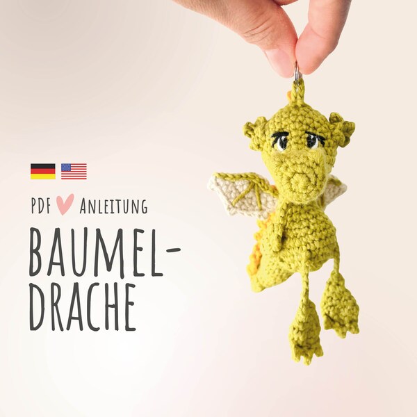 PDF Crochet Pattern Dangling Dragon // German // ENGLISH // Instructions // Dragon // Crochet // Keyring