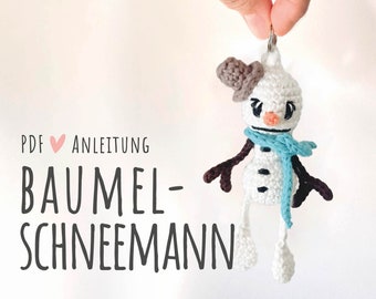 PDF Häkelanleitung Baumelschneemann // DEUTSCH // Anleitung // häkeln // Schlüsselanhänger // Schneemann