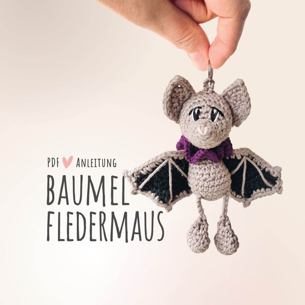 PDF Häkelanleitung Baumelfledermaus // DEUTSCH // Anleitung // Fledermaus // häkeln // Schlüsselanhänger