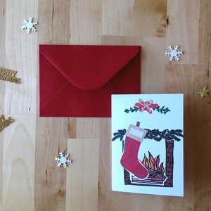 Carte de Noël Botte de Noël sur la cheminée, carte double, papeterie Merry Christmas Joyeux Noël, fait main avec amour image 2