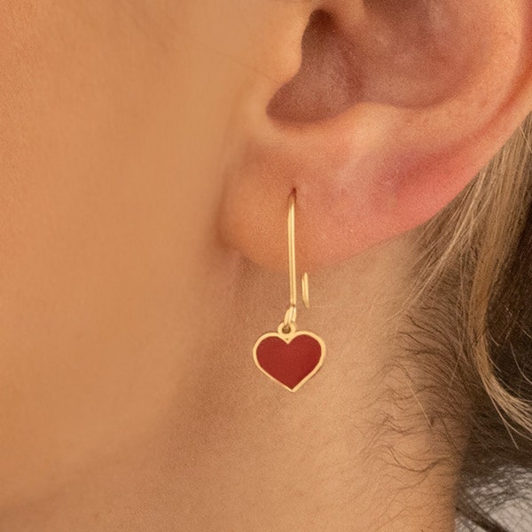 Red Heart Earring - Mother's Day Gift - Enamel Heart Earrings - Love Earrings - Minimalist Earring - For Your Love Jewelry - Gift for Her