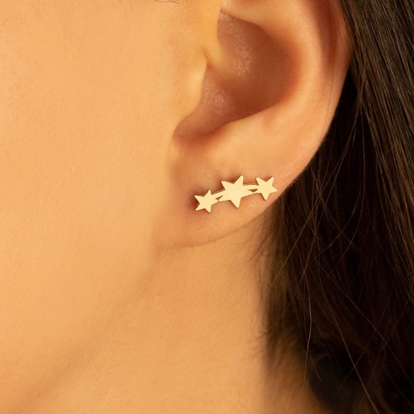 Minimalist Stars Climber Earrings - Mother's Day Gift - Dainty Stars Earrings - Triple Star Earrings - Star Ear Climber -  Gift for Her