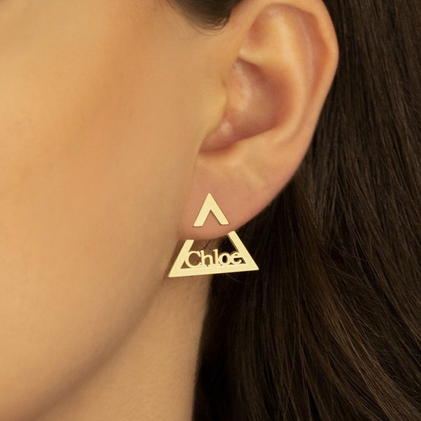 Ear Jacket Name Earrings - Mother's Day Gift - Triangle Earring - Dainty Ear Jacket - Geometric Earrings - Custom Earring - Gift for Her