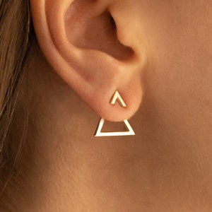 Ear Jacket Earrings - Mother's Day Gift - Triangle Earring - Dainty Ear Jacket - Double Earrings - Geometric Earrings - Gift for Her