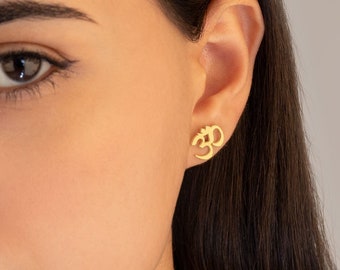 Gold Om Earrings - Mother's Day Gift - Aum Earring - Om Sanskrit Symbol - Chakra Jewelry - Hinduism Jewelry - Syllable Mantra Earrings