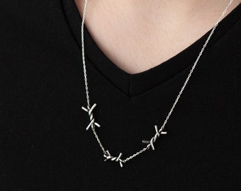 Barbed Wire Necklace - Valentine's Day Gift - Street Wear Necklace - Spike Chain Necklace - Punk Necklace Barbed Wire - Tattoo Jewelry