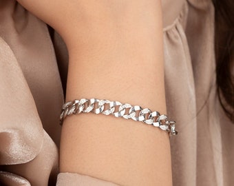 Diamond Chain Bracelet - Mother's Day Gift - Dainty 925 Silver Bracelet - Cuban Link Bracelet - Diamond Bracelet for Women - Gift for Her