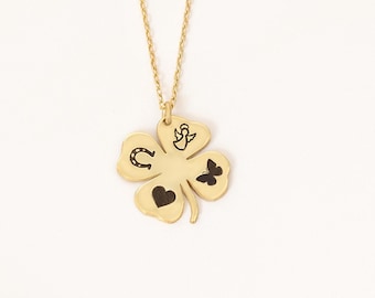 Four Leaf Clover Necklace - Mother's Day Gift - Personalized 4 Leaf Clover Necklace - Shamrock Necklace - Four Leaf Clover Family Name