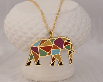 Enamel Elephant Pendant - Mother's Day Gift - Multi Color Enamel - Animal Jewelry - Multi Colored Necklace - Colored Necklace