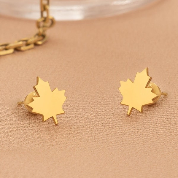 Canadian Maple Leaf Earrings - Mother's Day Gift - Autumn Leaf Jewelry - Leaf Earring - Autumn Fall Stud - Canadian Jewelry