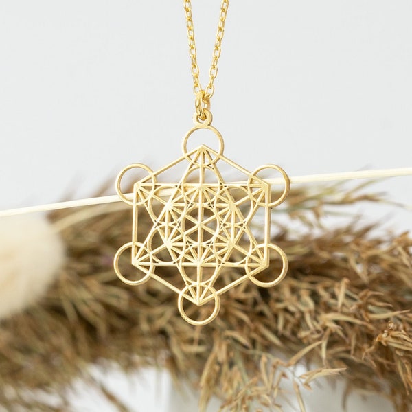 Collier Metatron en or - Bijoux géométrie sacrée - Pendentif cube Metatron - Collier symbole religieux - Collier méditation - Cadeau pour lui