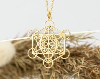 Collier Metatron en or - Bijoux géométrie sacrée - Pendentif cube Metatron - Collier symbole religieux - Collier méditation - Cadeau pour lui